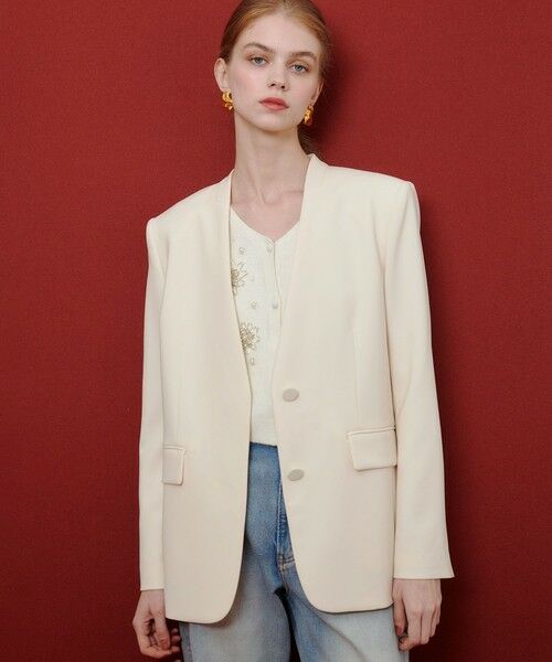 allureville / アルアバイル ノーカラージャケット | 【LOULOU WILLOUGHBY】ダブルクロスノーカラーリボンジャケット | 詳細5