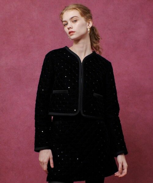 allureville / アルアバイル ノーカラージャケット | 【LOULOU WILLOUGHBY】ベロアキルティングショートジャケット | 詳細1