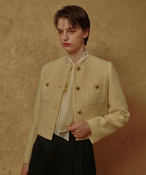allureville / アルアバイル ノーカラージャケット | ブークレーノーカラージャケット(イエロー (21))