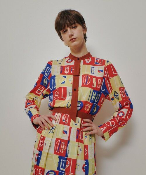 allureville / アルアバイル シャツ・ブラウス | パッチワークプリントボウブラウス | 詳細2