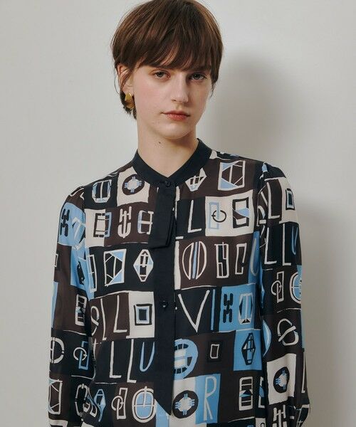 allureville / アルアバイル シャツ・ブラウス | パッチワークプリントボウブラウス（ブラウン (81)）