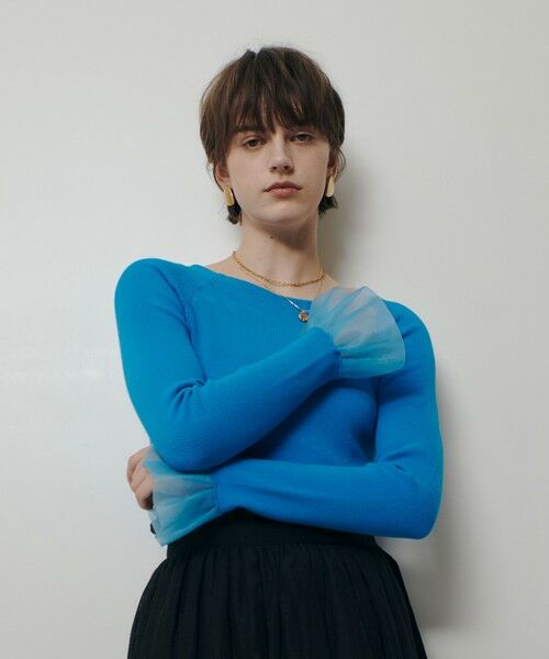 allureville / アルアバイル ニット・セーター | ２ＷＡＹネックフリルカフプルオーバー（ブルー (61)）
