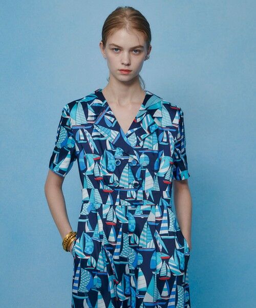 allureville / アルアバイル サロペット・オールインワン | 【LOULOU WILLOUGHBY】ＲＡＴＴＩマリーナプリントオールインワン（ブルー系 (68)）