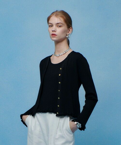 allureville / アルアバイル カーディガン・ボレロ | 【LOULOU WILLOUGHBY】ワイドリブヘムフリルカーディガン（ブラック (95)）