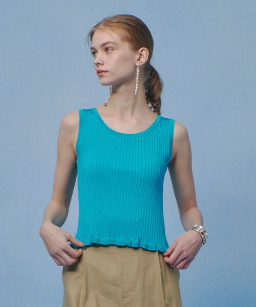 allureville / アルアバイル タンクトップ | 【LOULOU WILLOUGHBY】ワイドリブヘムフリルタンク(ブルーグリーン (70))