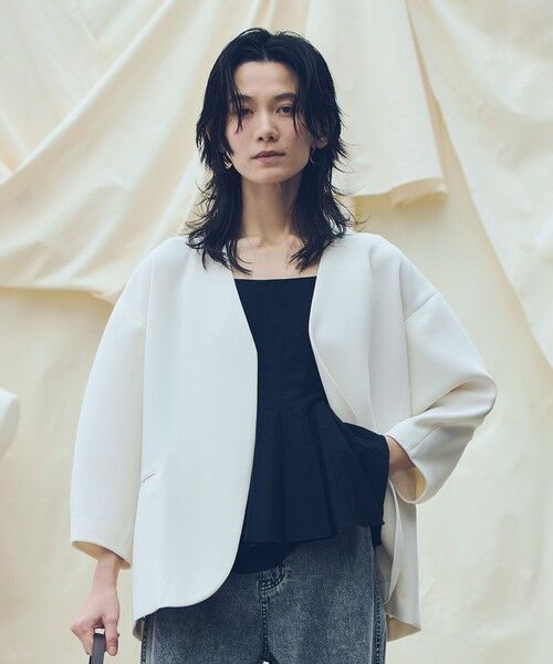 allureville / アルアバイル ノーカラージャケット | 【ATELIER Line】ダブルクロスカラーレスジャケット（オフホワイト (02)）