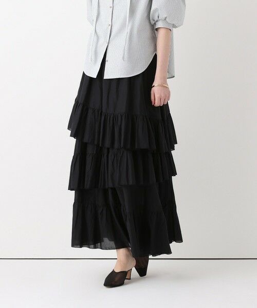 allureville / アルアバイル ミニ・ひざ丈スカート | イレギュラーティアードスカート（ブラック (95)）