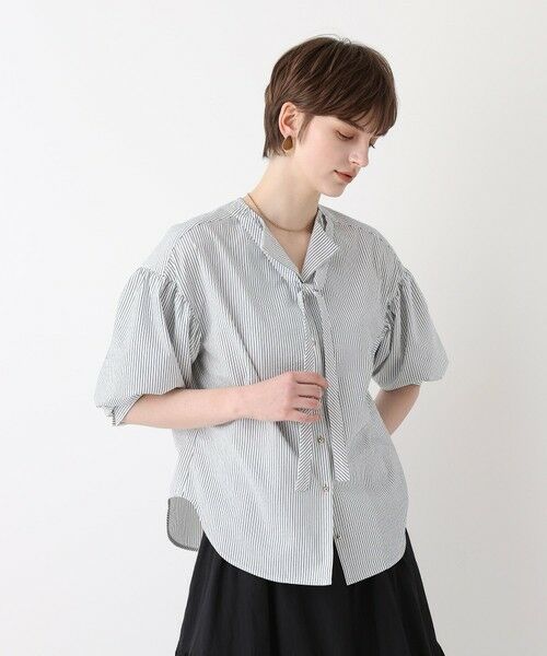 allureville / アルアバイル シャツ・ブラウス | サッカーストライプパフスリーブブラウス（ホワイト (06)）