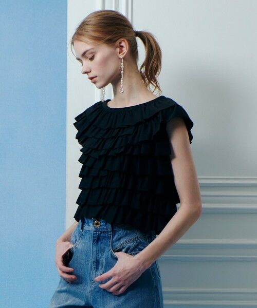 allureville / アルアバイル カットソー | 【LOULOU WILLOUGHBY】フリルティアードプルオーバー（ブラック (95)）