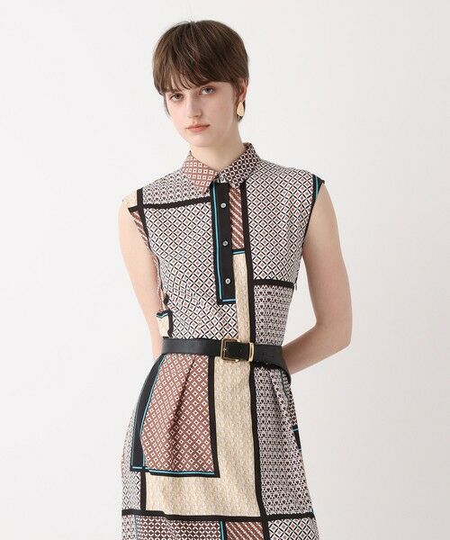 allureville / アルアバイル ミニ丈・ひざ丈ワンピース | ジオメトリックプリントシャツワンピース（ブラウン系 (88)）