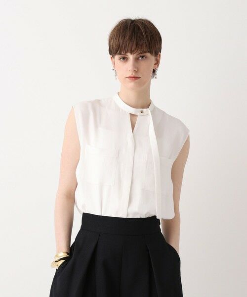 allureville / アルアバイル シャツ・ブラウス | ブライトツイルアシメボウノースリブラウス（ホワイト (01)）