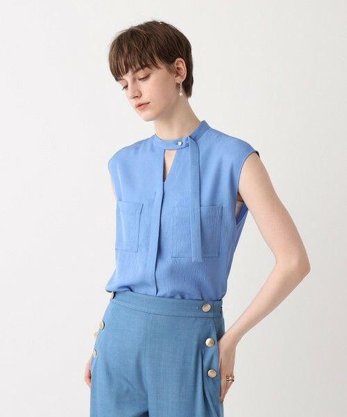 allureville / アルアバイル シャツ・ブラウス | ブライトツイルアシメボウノースリブラウス（ブルー (61)）