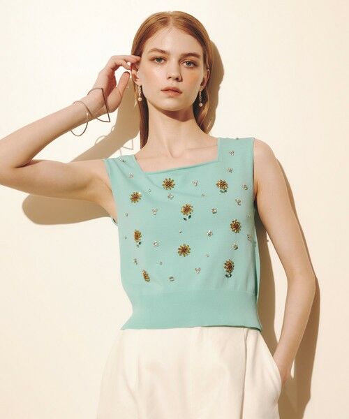 allureville / アルアバイル ニット・セーター | WEB 一部店舗限定【LOULOU WILLOUGHBY】サンフラワービジュータンクトップ（ターコイズ (64)）