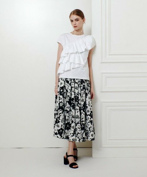 allureville / アルアバイル ロング・マキシ丈スカート | WEB 一部店舗限定【LOULOU WILLOUGHBY】モノトーンフラワープリントギャザースカート | 詳細1