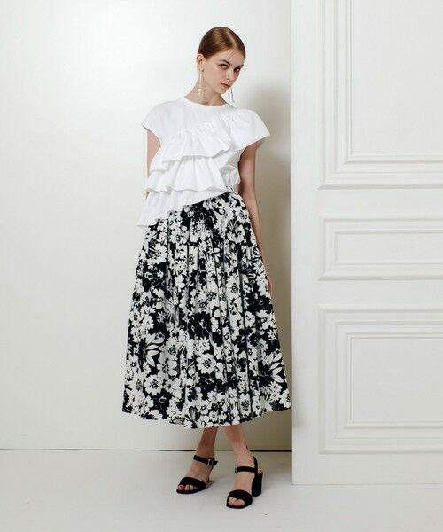 allureville / アルアバイル ロング・マキシ丈スカート | WEB 一部店舗限定【LOULOU WILLOUGHBY】モノトーンフラワープリントギャザースカート | 詳細2