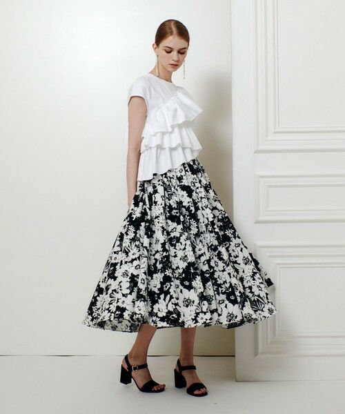 allureville / アルアバイル ロング・マキシ丈スカート | WEB 一部店舗限定【LOULOU WILLOUGHBY】モノトーンフラワープリントギャザースカート | 詳細3