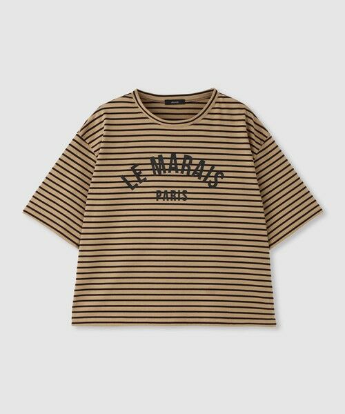 allureville / アルアバイル Tシャツ | カレッジライクロゴボーダーＴシャツ（ベージュ (11)）