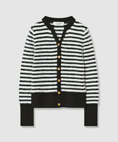 allureville / アルアバイル カーディガン・ボレロ | フェザーボーダーキーネックカーディガン