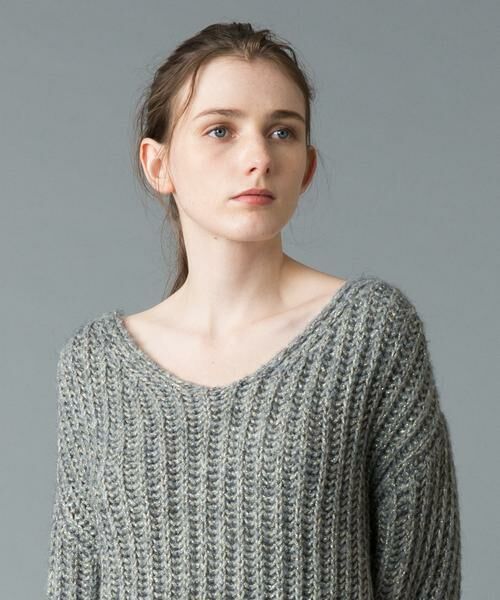 ebure コットンナイロンリリヤーン Vネックニットプルオーバー ウォッシャブル- ファッション ebure コットンナイロン