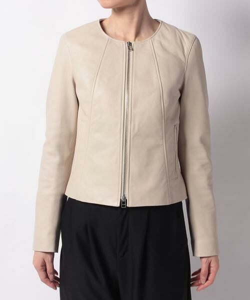 ＊＊allureville / アルアバイル ノーカラージャケット | レザークルーネックブルゾン | 詳細1