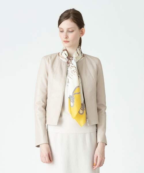 ＊＊allureville / アルアバイル ノーカラージャケット | レザークルーネックブルゾン | 詳細12