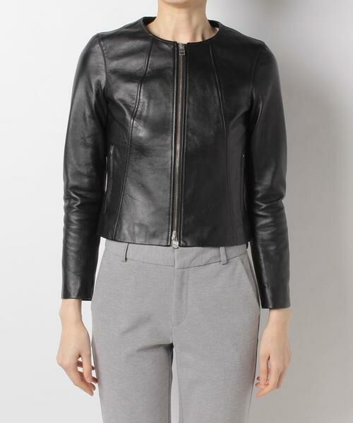 ＊＊allureville / アルアバイル ノーカラージャケット | レザークルーネックブルゾン | 詳細15