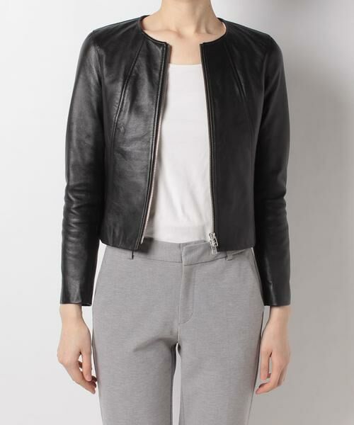 ＊＊allureville / アルアバイル ノーカラージャケット | レザークルーネックブルゾン | 詳細21