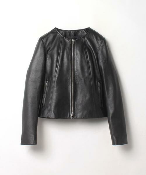 ＊＊allureville / アルアバイル ノーカラージャケット | レザークルーネックブルゾン（ブラック）