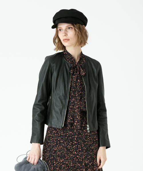 allureville レザークルーネックブルゾン レザークルーネックブルゾン | allureville (Women