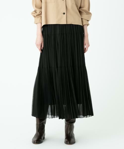 ＊＊allureville / アルアバイル スカート | ソフトオーガンザティアードスカート（ブラック）