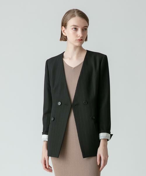 ＊＊allureville / アルアバイル ノーカラージャケット | ピンストライプカラーレスジャケット | 詳細15