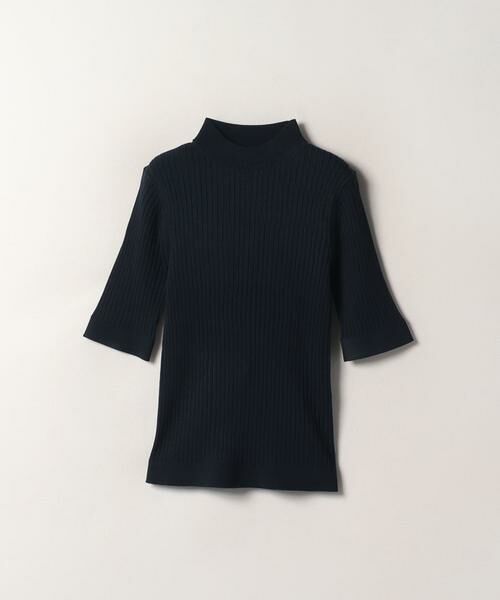 ＊＊allureville / アルアバイル ニット・セーター | 7X3リブ5分袖モックネック プルオーバー（ネイビー）