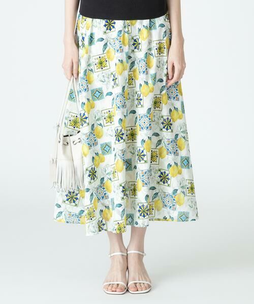 ＊＊allureville / アルアバイル スカート | レモンプリントギャザースカート（アイボリー）