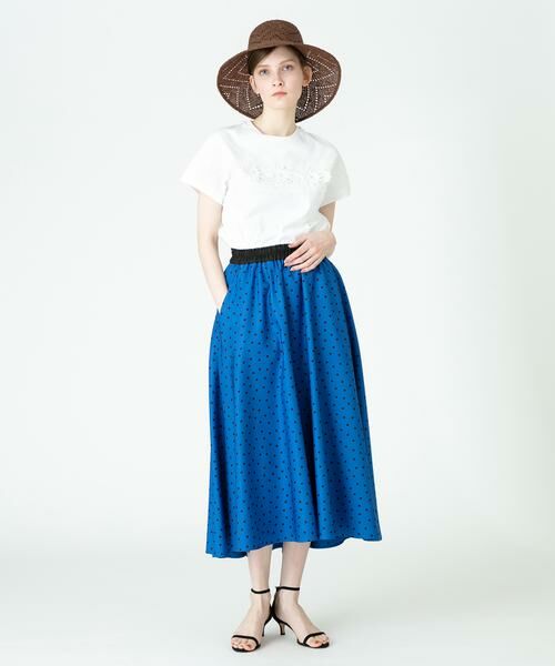 LOULOU WILLOUGHBY ドット フレアギャザースカート ブルー LOULOU WILLOUGHBY】タフタタックフレアスカート|allureville