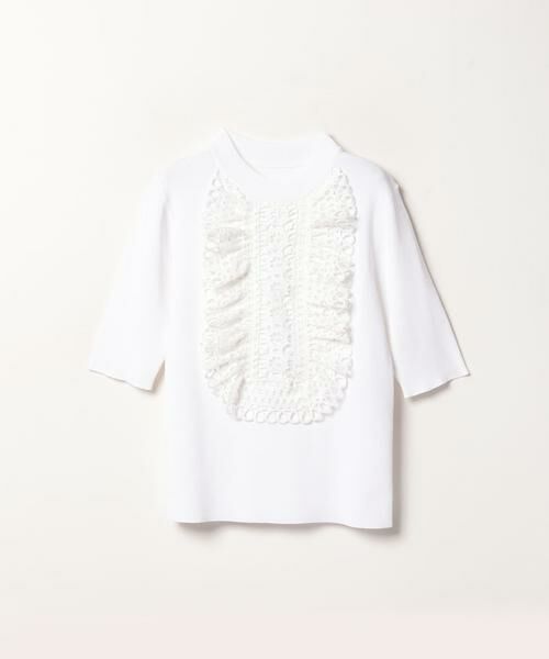 ＊＊allureville / アルアバイル ニット・セーター | エンブロイダリークチュール5分袖プルオーバー（オフホワイト）