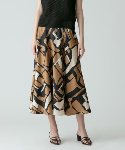 ＊＊allureville / アルアバイル スカート | ブロックキカプリントフレアスカート（ブラック）