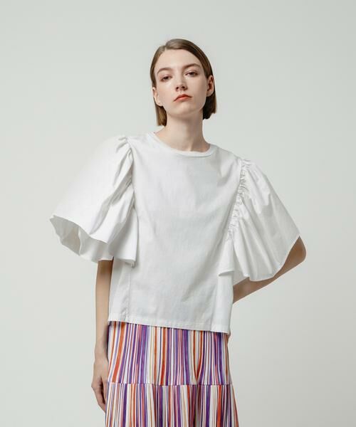 ＊＊allureville / アルアバイル カットソー | ピースダイフレアスリーブプルオーバー（ホワイト）