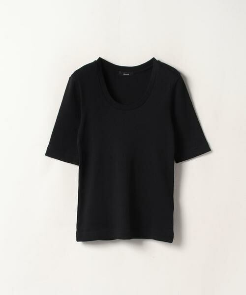 ＊＊allureville / アルアバイル カットソー | ディープUネックRIB プルオーバー（ブラック）
