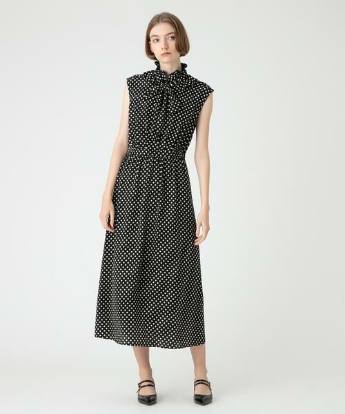 ＊＊allureville / アルアバイル ワンピース | デシンドットノースリーブワンピース（ブラック）