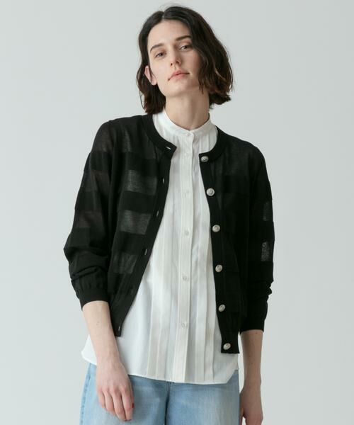 ＊＊allureville / アルアバイル カーディガン・ボレロ | シアーバスクボーダーカーディガン（ブラック）