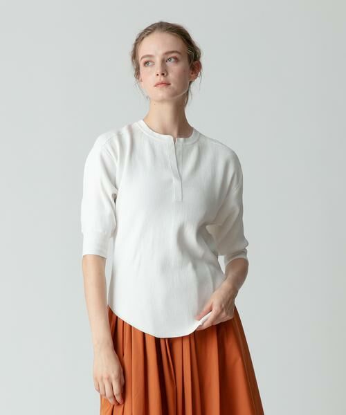 ＊＊allureville / アルアバイル ニット・セーター | スキッパーネックラウンドヘムプルオーバー（アイボリー）