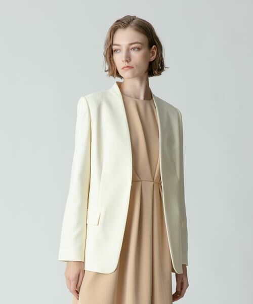 ＊＊allureville / アルアバイル ノーカラージャケット | ウールバーズアイノーカラージャケット（オフホワイト）