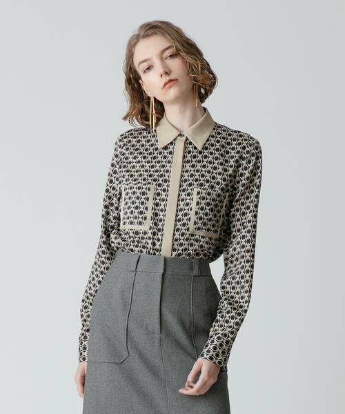 ＊＊allureville / アルアバイル シャツ・ブラウス | モダンチェーンプリント配色シャツ（ブラック）