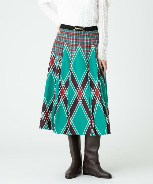 ＊＊allureville / アルアバイル スカート | アーガイルチェックプリーツスカート（グリーン）