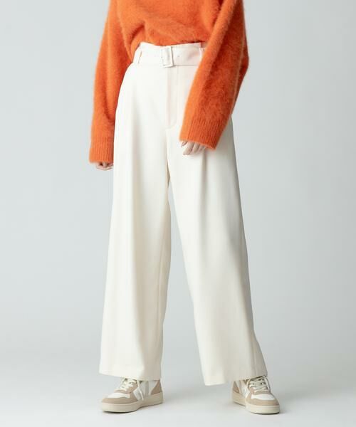 ＊＊allureville / アルアバイル パンツ | ウールライクポリBIGバックルパンツ（オフホワイト）