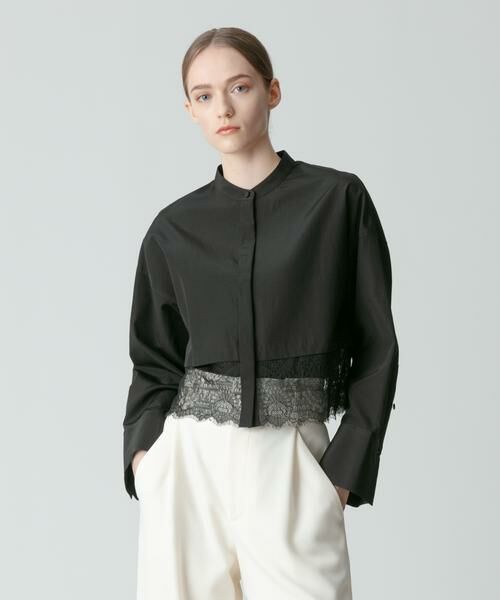 ＊＊allureville / アルアバイル シャツ・ブラウス | タイプライターレーシーヘムブラウス（ブラック）