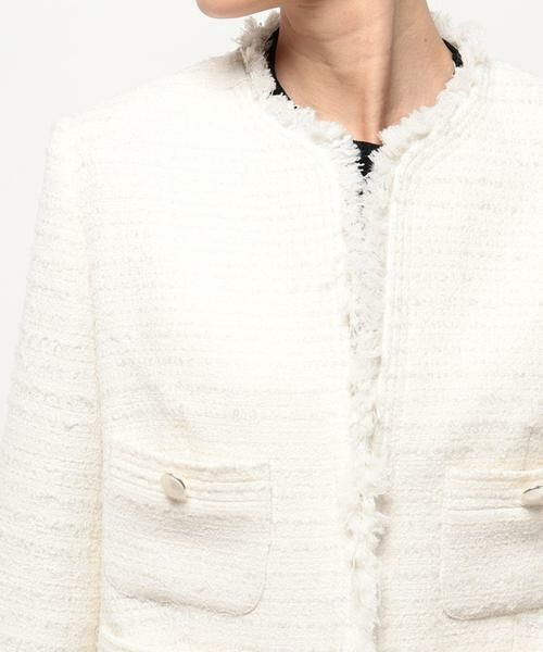 ◯ m様　アルアバイル 24SS 定価5.3万 ツイードノーカラー ジャケット セール】 スクエアツイードクルージャケット （ノーカラー