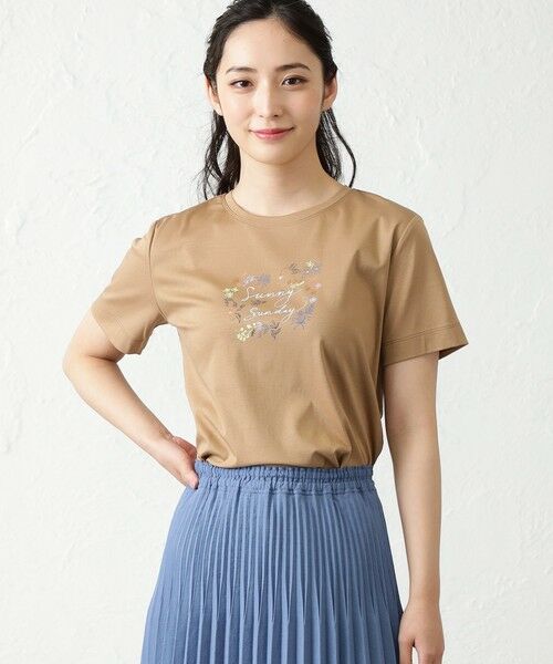 AMACA / アマカ カットソー | NOZOMI YUASAコラボロゴ半袖Tシャツ（キャメル1）