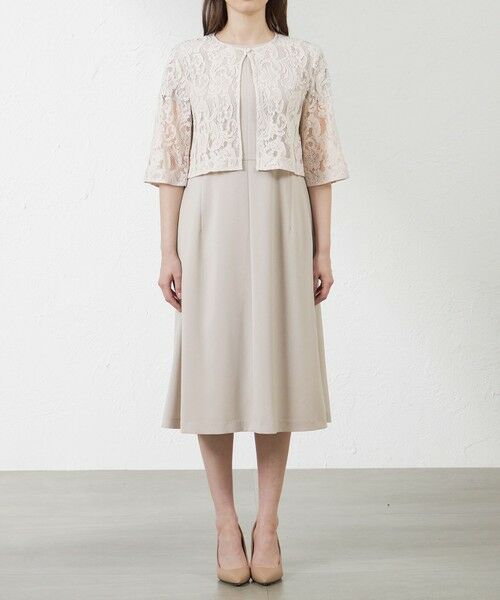 セール】 リネンライクポリエステルワンピース レースボレロ