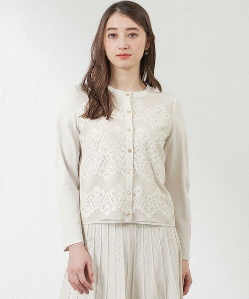 AMACA / アマカ ニット・セーター | 【Anniversary Piece】ライトレーヨンストレッチレース付ニットカーディガン(ベージュ1)